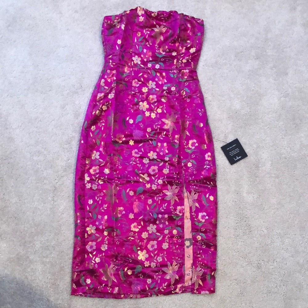 Hot Pink LuLus Embroidered Midi Dress